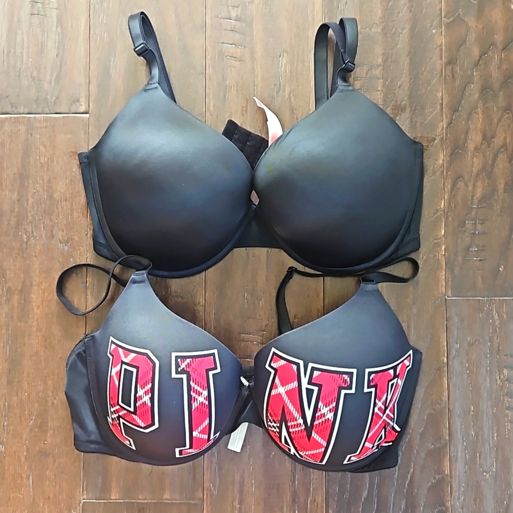 VS PINK Wear Everywher Push up Bra Bundle, Black, 38DD
